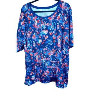 Cuddl Duds Flexwear Elbow Sleeve Asymmetric Peplum Top Floral Plus Size 3X Soft